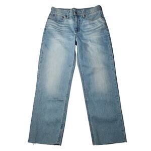 J. Crew High Rise 90s Classic Straight Jeans Light Scuttle Wash Raw Hem Crop 27